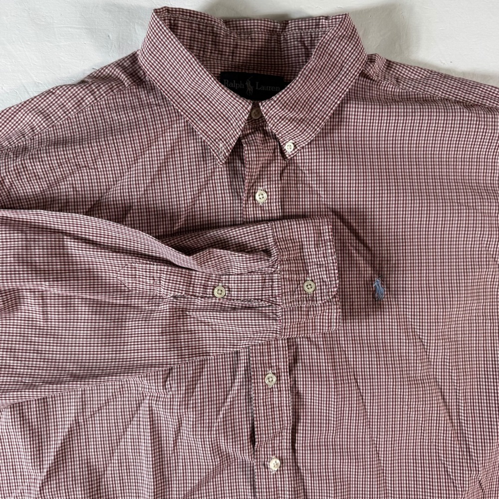 Ralph Lauren Blake Gingham Button Down Shirt Mens 2XL Red White Checkered